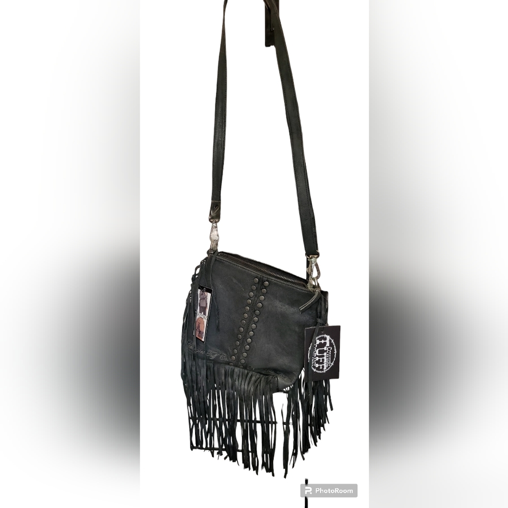 Cowgirl Tuff Black Leather Convertible Fringe Purse to Backpack,